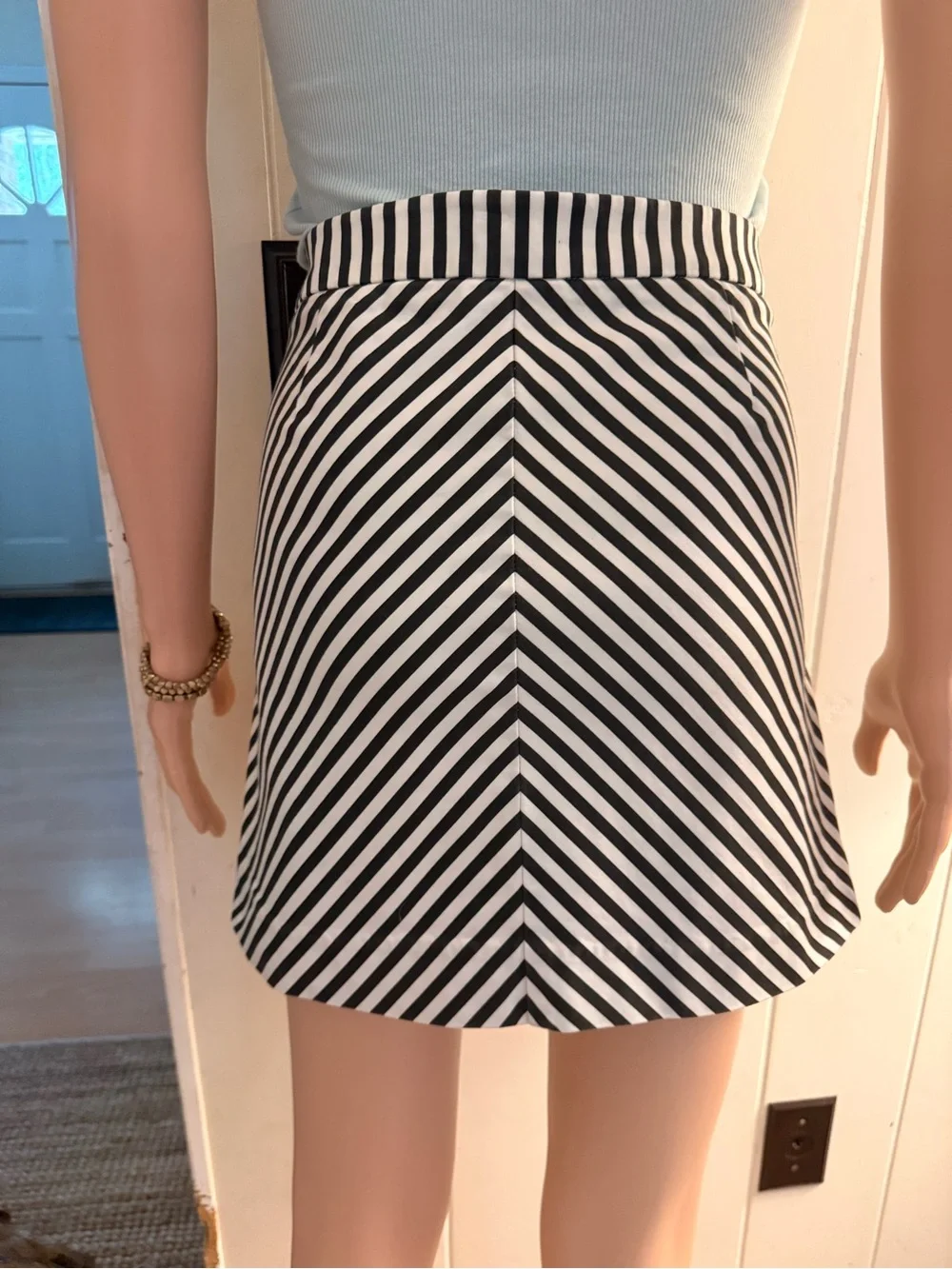 J. Crew Black and White Diagonal Stripe Mini Skirt